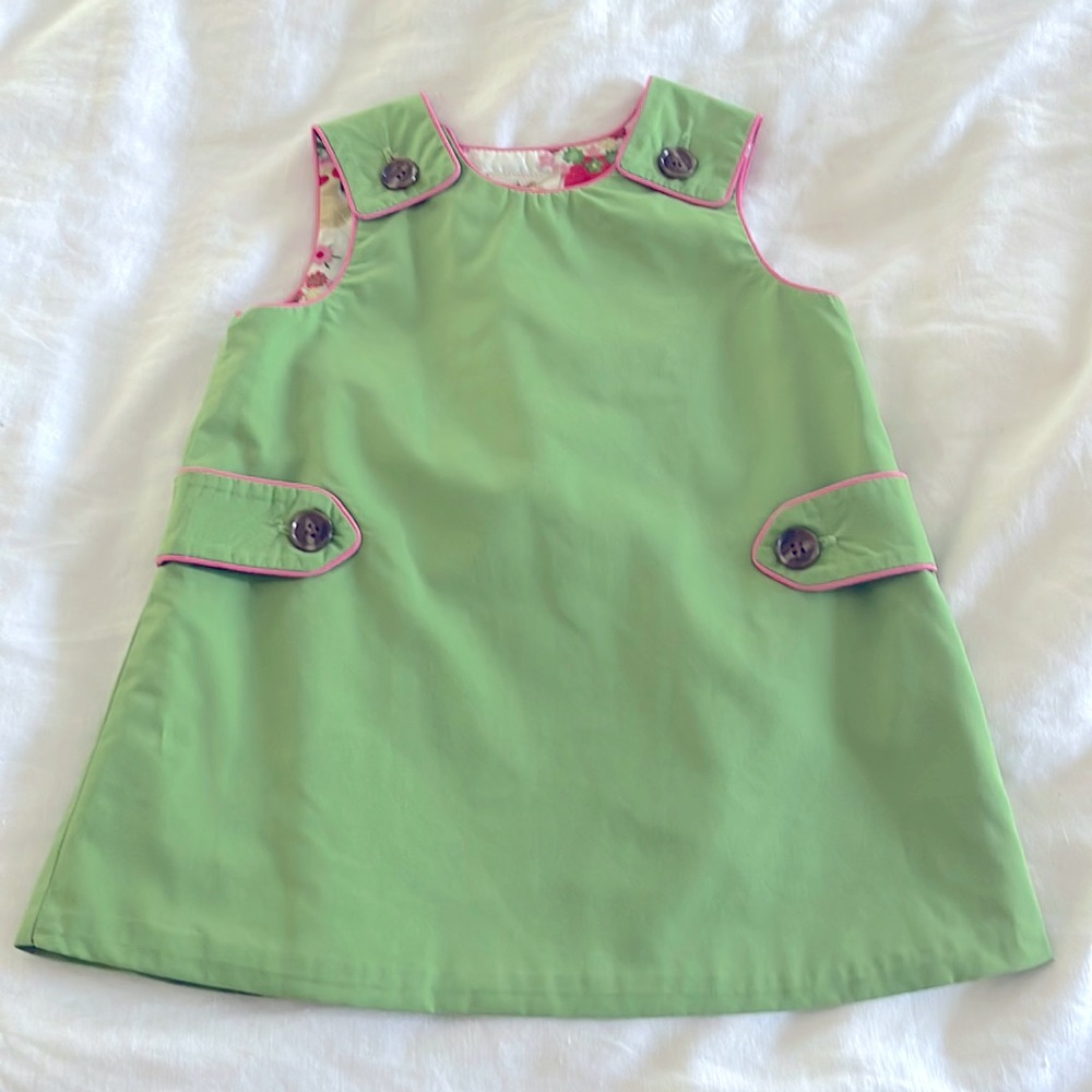 Beaufort Bonnet Company green dress with pink piping